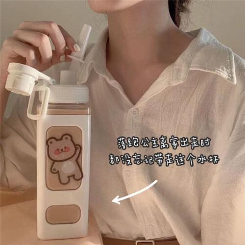 Simple Cartoon Large-Capacity Water Cup Children Adult Bear Summer Portable Outdoor Straw Cup Drop-Resistant Sports Kettle