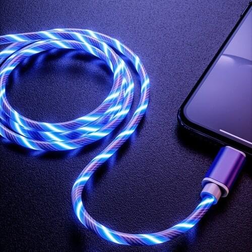 2.4A Flowing Glow USB Cable For iPhone XS Max XR X 8 7 6s Plus Type-C Micro USB Glowing Luminous Fast Charging Wire For SAMSUNG