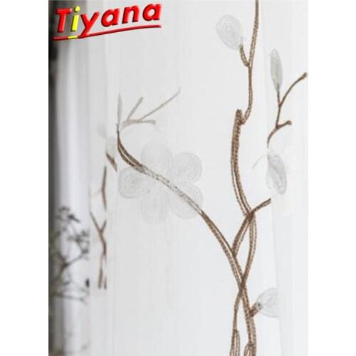 Plum Blossom Embroidered Tulle Curtains for Living Room White Flowers Sheer Tulle for Kitchen Chinese Yarn X-HM445#30