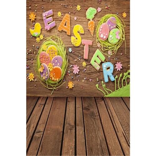 Happy Easter Vinyl Backdrop for Photography Colorful Eggs Cute Rabbits for Kids Photo Background Wood Floor