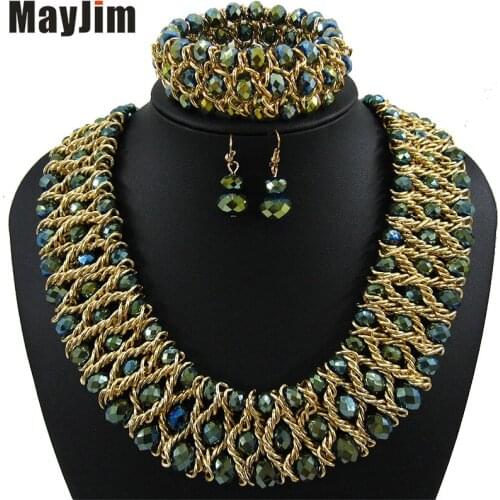 Statement necklace 2018 fashion jewelry sets Handmade beads chain crystal dubai jewelry sets Vintage beads Bijoux Accessories
