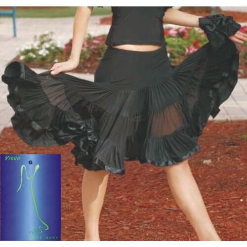 Latin dance big flare plated ruffle hem practice dance skirt L08012 Chiffon Skirt