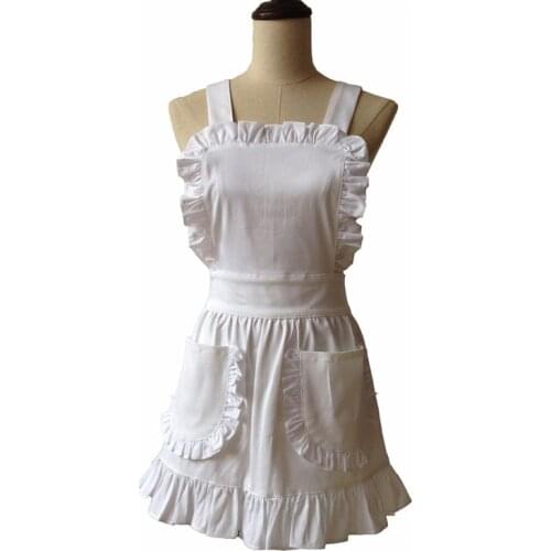 Women Kitchen Apron White Cotton Japanese Style Elegant Ruffled Adult Cosplay Avental Tablier de Cuisine Pinafore Short Apron