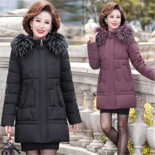 Mid-Length Cotton Coat Women 2020 Winter Fashion New Fur Collar Hooded Long-Sleeved Loose Thick Warm Jacket Trend 243