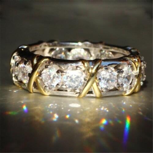 Ladys 925 Sterling Silver Tanzanite Couple rings Yellow Gold Cross Eternal Band Wedding Ring for Women Brand Jewelry size 5-12