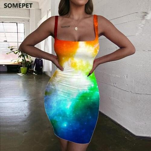 SOMEPET Galaxy Dress Women Nebula Ladies Dresses Colorful Sundress Space Bodycon Dress Womens Clothing Mini Evening New Beach
