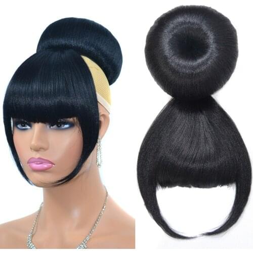 ZM hair big ball bun and bang set hair bang with bun hair Big ball head wig contract Yaki bangs with double sideburns