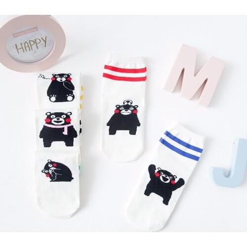 1 pair/lot Women Socks Cartoon Kumamon Animals Patterns Socks For Women Autumn Spring Cute Bear White Cotton Socks