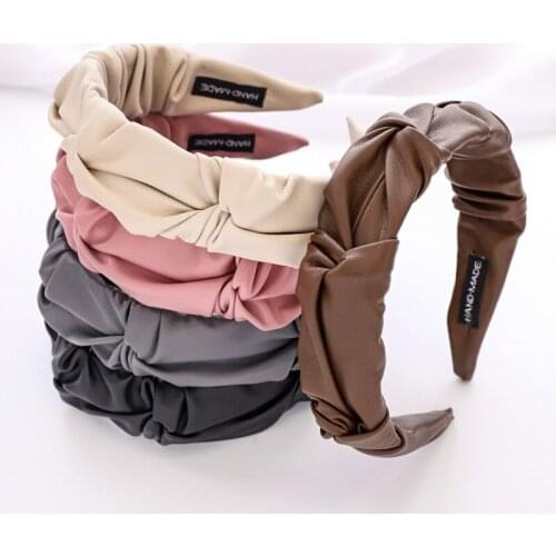 10pcs New Pleated Headband PU leather Turban for Women Wide Size Solid Color Hairbands Girls Accessories Hair Hoop Hair Jewelry