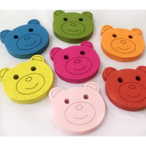 100pcs creative cartoon colorful 2holes wood buttons 20mm bear wooden decorative buttons for crafts sewing decorative buttons