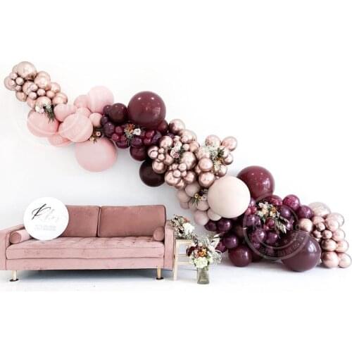 145pcs Double Agate Red Ball Balloon Garland Kit Champagne Gold Pearlescent Red Latex Balloon Birthday Wedding Party Background