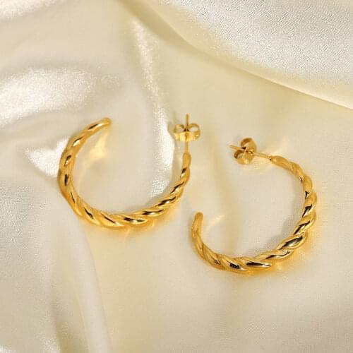 18K Gold Plated 316L Stainless Steel Big Croissant Earrings For Women Female Popular Hoop Earrings Jewelry Accessories