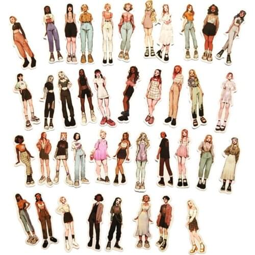 40pcs Fashion Smart Girls Paper Stickers Kawaii Stationery DIY Scrapbooking Postcards Decorations Self Adhesive Seal Labels