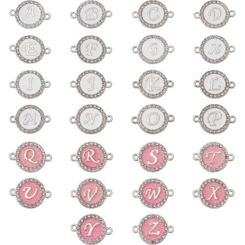 52pcs/box Enamel Rhinestone Letter Charms Link English Alphabet Pendant Connectors for DIY Bracelet Necklace Jewerly