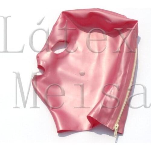 Bling metallic pink exotic latex hoods open eyes nostrils and mouth with back zip for women