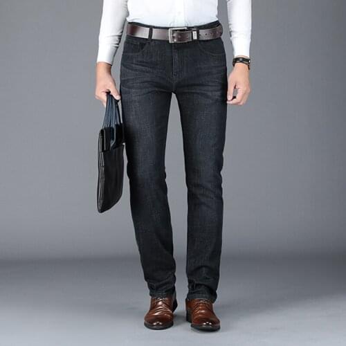 BROWON 2021 Autumn Winter Men Jeans Thick Cotton Business Casual Denim Trousers Male Mid Straight Solid Color Mens Loose Jeans