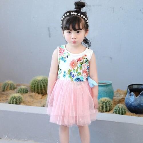 Kids Girls Dress Baby Girl Summer Sleeveless Floral Birthday Party Dresses Children Clothes