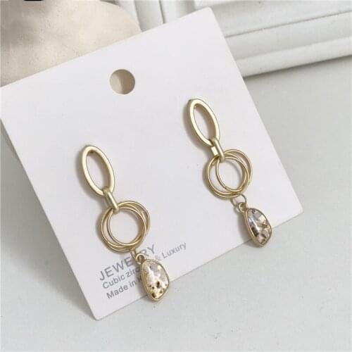 Classic Metal Hoop Stitching Sequined Zircon Drop Earrings Korean Fashion Elegant Pendent Earrings for Women Girls Ear Jewelry