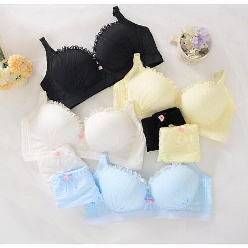 New Lace Solid Girl Bra Set Sets Young Girl Push Up Tranining Bra +Panties Lingerie For Student Bra Set Underwear Kids