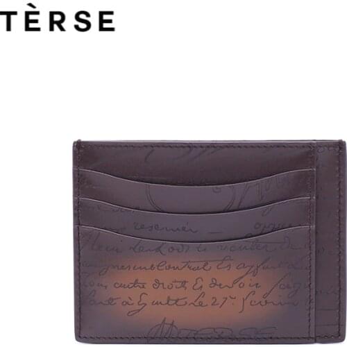 TERSE_Top Italian genuine leather mans card holder patina handmade id card wallet vintage 4 colors luxury style service 2018 New