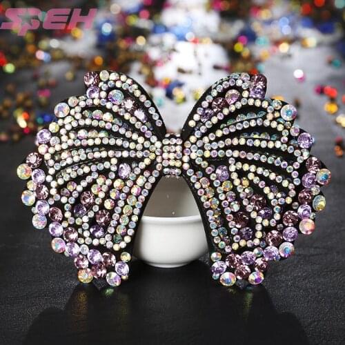 Leather full drill decorated bow spring clip hair accessories full drill hairpin Crystal high-end headdress