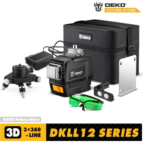 DEKO DKLL12PB 3D 12 Lines Green Laser Level Horizontal And Vertical Cross Lines With Auto Self-Leveling, Indoors and Outdoors