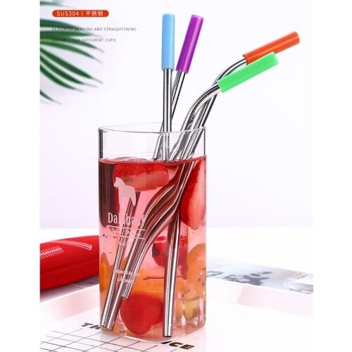 Reusable Stainless Steel Straws 6Pcs/set Straight Bent Drinking Straws with Silicone Tips for Hot Cold Beverage Drink Bar Tools