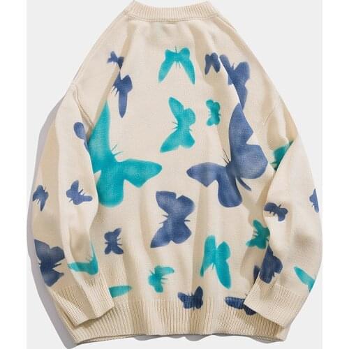 Men Sweater Harajuku Graffiti Butterfly Hip Hop Streetwear 2021 Autumn Spendex Oversized Sweaters for Men Pullover Mens Sweater