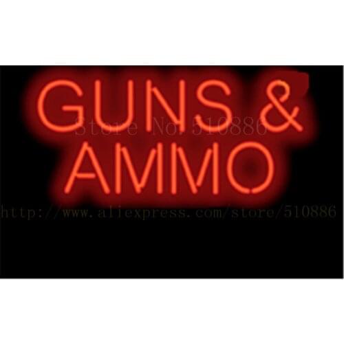 Guns & Ammo NEON SIGN REAL GLASS BEER BAR PUB LIGHT SIGNS display Accessory Pawn shop Exchange Advertising Light 17*14"