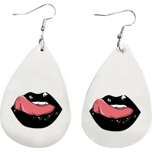 2021 New Fashion Bundle Kiss Red Sexy Lips Earrings Faux Leather