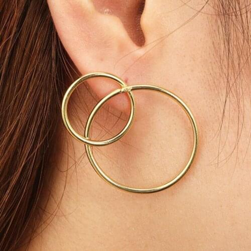 New Fashion Hollow Big Small Double Circle Stud Earrings Simple Aros Women Simple Personality Round Brincos Jewelry Accessories
