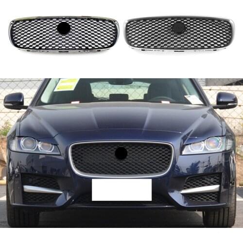 Auto Upper Grill Front Mesh Grille with Logo For Jaguar XF XFR 2016 2017 2018 2019 2020 ABS Car Replacement Parts w/ Emblem