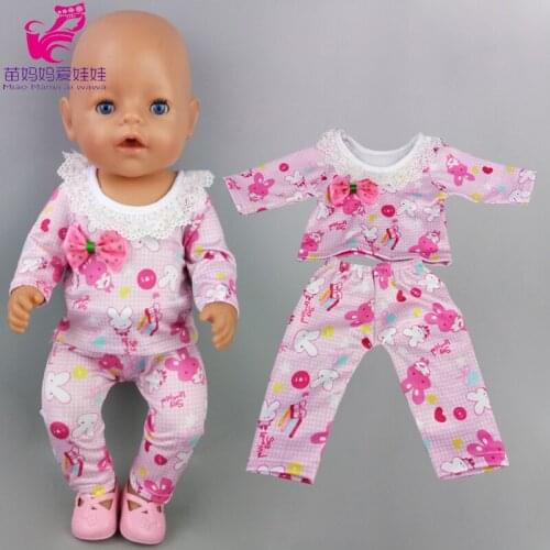43cm Baby Doll white lace collar pink pajama set for 18 Inch American Generation Girl Doll nightshirt