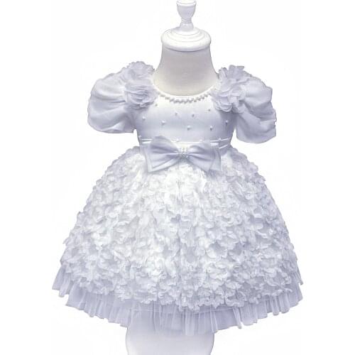 Newborn Infant Girls Dresses New Arrival Toddler Dress with Flowers White Christening Gown 1 Year Birthday Baptism Dresses