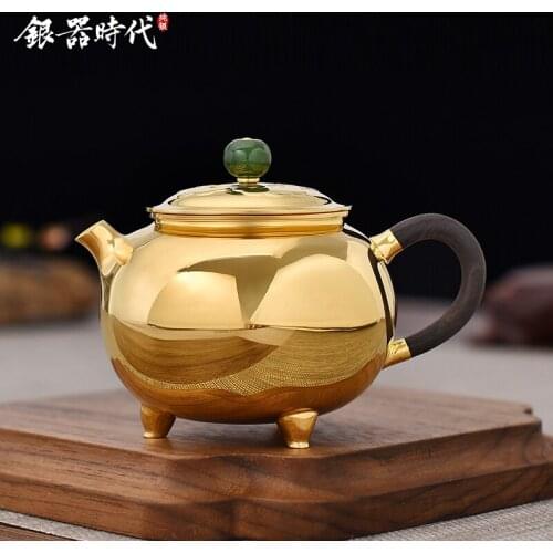 Gold-plated silver age silver three foot jade fine silver hand picked a boiling pot of household small teapot