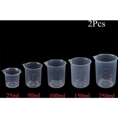 2Pcs/Lot 25/50/100/150/250ml Transparent Kitchen Laboratory Plastic Volumetric Beaker Measuring Cup Laboratory Study Supplies