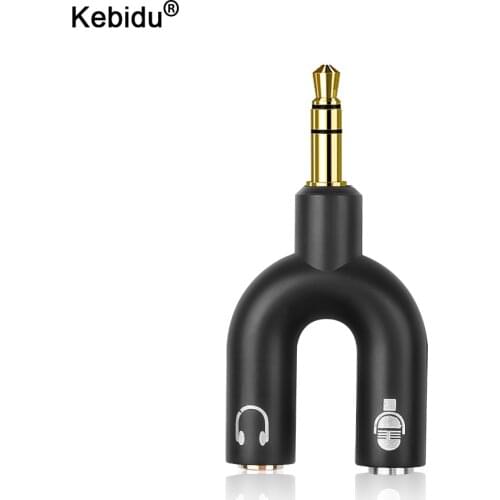 Kebidu U Shape 3.5mm Headphone Splitter 3.5mm Y Splitter Audio Cables Splitter Microphone 2 in 1 Swivel Connector Adapter