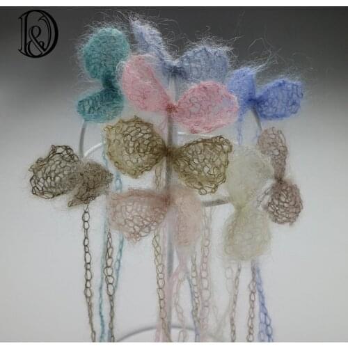 5pcs/lot Mix Color Handknit Real Mohair Baby Girl Bowknot Headband for Newborn Baby BaPhotography Props BABY Fotographia