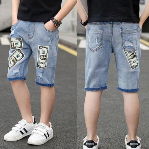 High Quality Boys Shorts Kids Summer Elastic Waist Cotton Casual Boys Denim Short Pants Blue Color Toddler Boys Shorts 4-13 Yrs