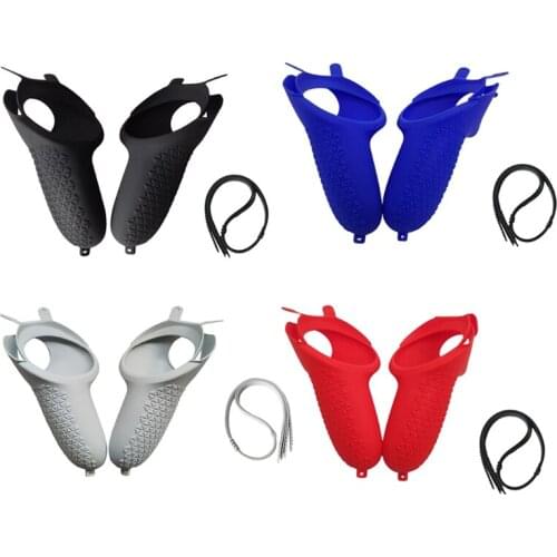 VR Touch Controller Handle Grip Silicone Protective Cover Anti-Slip Shell with Knuckle Wrist Strap for Oculus Quest 2