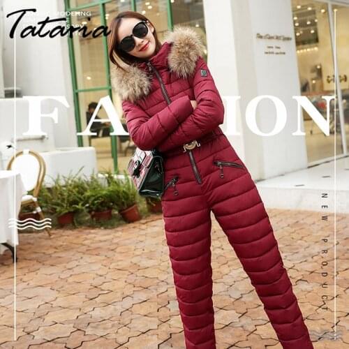 Tataria High Quality Women Winter Long Coat Hooded Jumpsuit Outwear for Women Winter Jackets with Fur Collar Womens Tracksuits