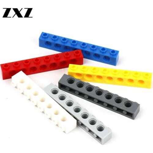 20PCS Technic Blocks Thick Long Beam 1X8 Hole Brick 7 PIN Truck Accessories Compatible 3702 Technic Models Bulk Technik Bricks