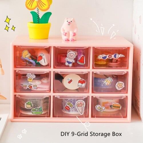 Large Capacity Desktop Drawer Storage Box 6/9 Grid Candy Color Cute Cosmetics Makeups Jewelry Organizer Box School Stationery