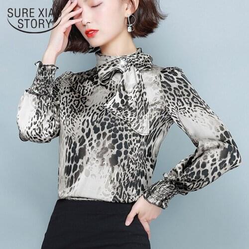 Plus Size Women Blouse 2021 Autumn Office Lady Woman Shirt Elegant Leopard Print Long Sleeve Pullover Lady Tops with Bow 10616