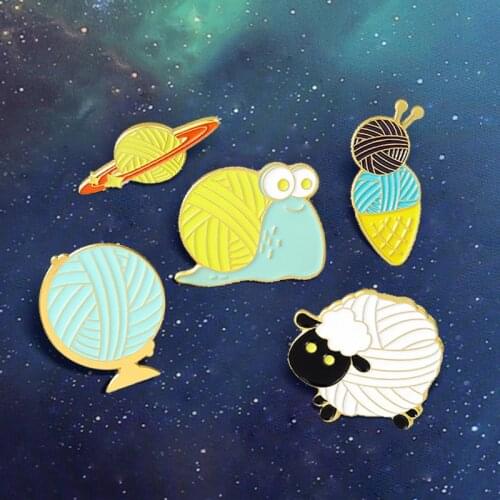 Funny Sheep Wool Brooches Custom Snail Planet Ice cream Globe Wool thread Enamel Pins Brooch Lapel Badge Jewelry Gift for Kids