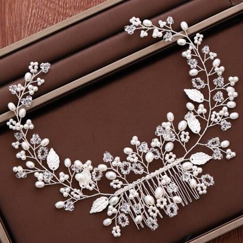 Silver Color Leaf Pearl Hair Comb Bridal Hair Accessories For Women Wedding Headpiece Handmade Bridal Hair Comb Head Ornaments