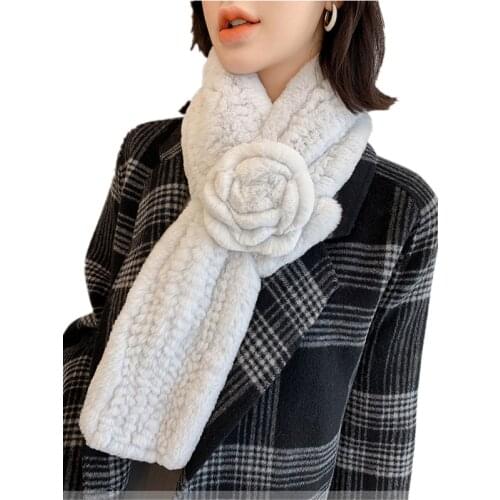Real rex rabbit fur scarves women autumn winter thicken soft fur neckwarmer winter pink blue white fur wraps