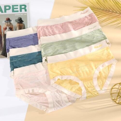 Womens Cotton Underwear Sexy Lace Panties Womens Solid Color Briefs Seamless Panties Mid Waist Bow Underpants Sexy Lingerie