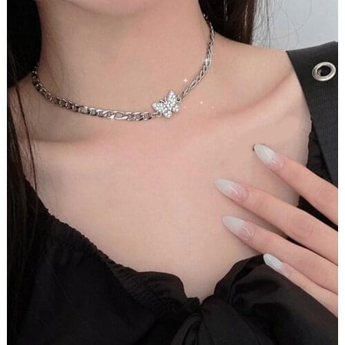 New Zircon Butterfly Necklace for Women Simple Clavicle Chocker Necklace Small Design Silver Chain Short Necklace Korean Style