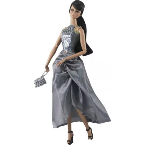 1/6 BJD Clothes Fashion Handbag Grey Doll Dress Party Gown for Barbie Doll Clothes Outfits Vestidos 11.5" Dollhouse Accessories